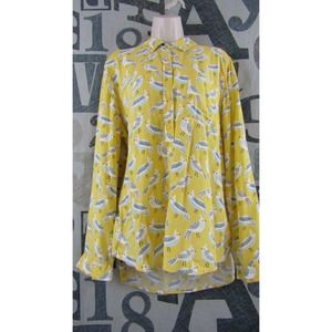 Beach Lunch Lounge Collection Women XL Shirttail Half Button Blouse Yellow